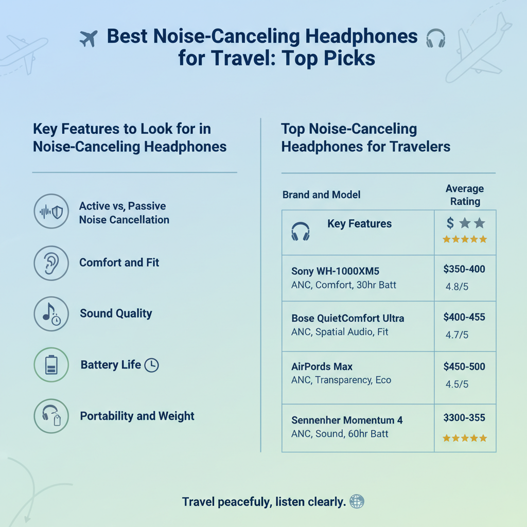 Infographic: Best Noise-Canceling Headphones for Travel: Top Picks