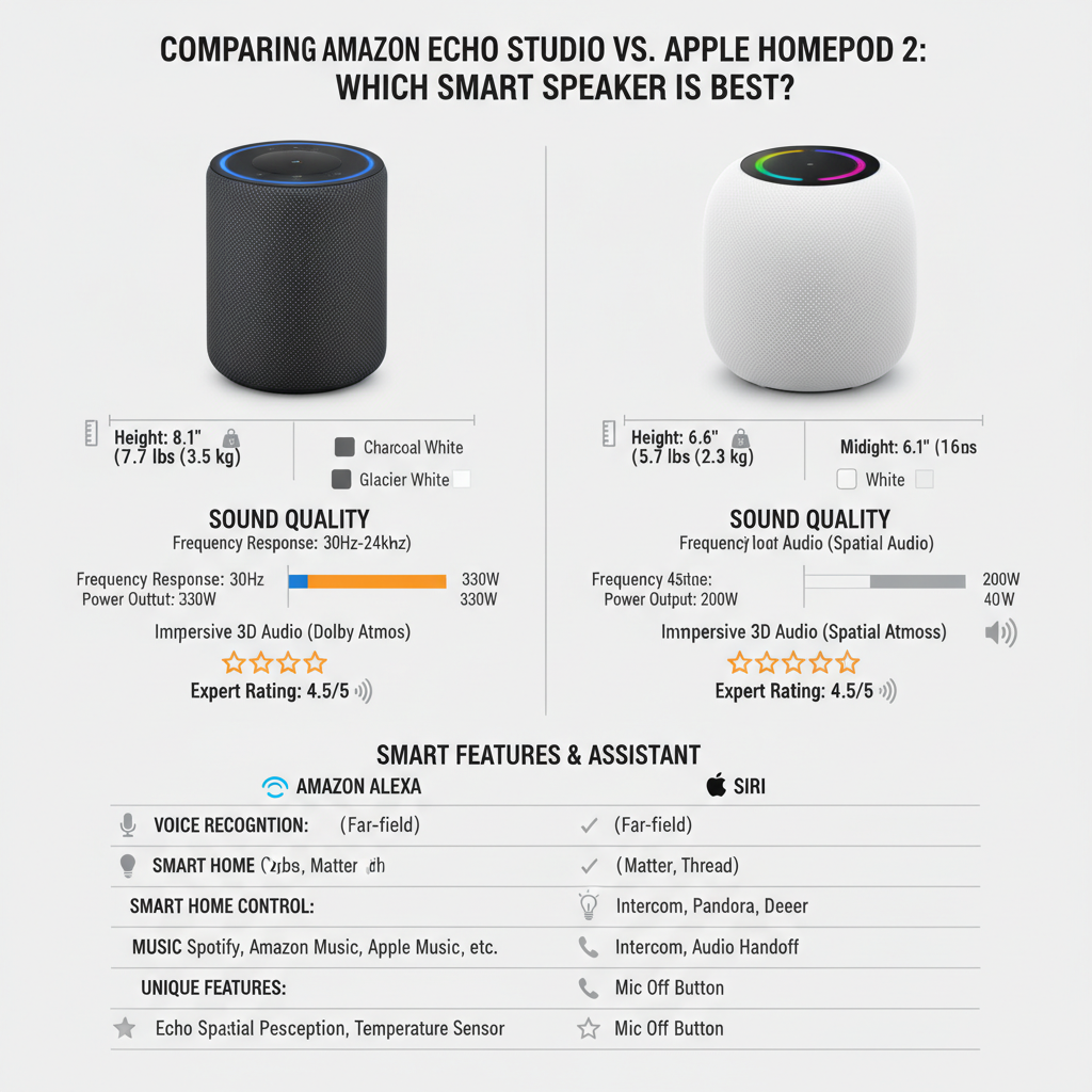 Infographic: Comparing Amazon Echo Studio vs. Apple HomePod 2: Which Smart Speaker is Best?