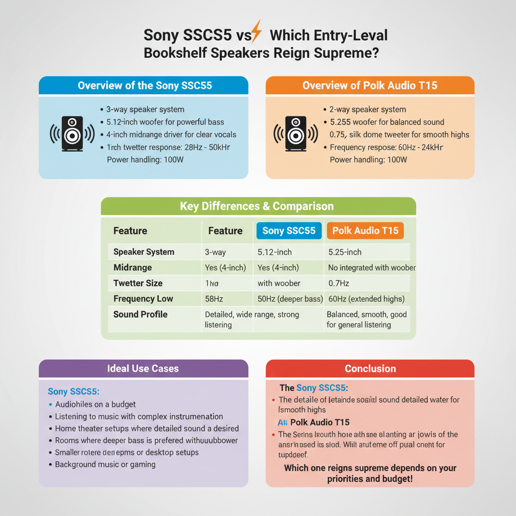 Infographic: Comparing Sony SSCS5 vs. Polk Audio T15: Which Entry-Level Bookshelf Speakers Are Best?
