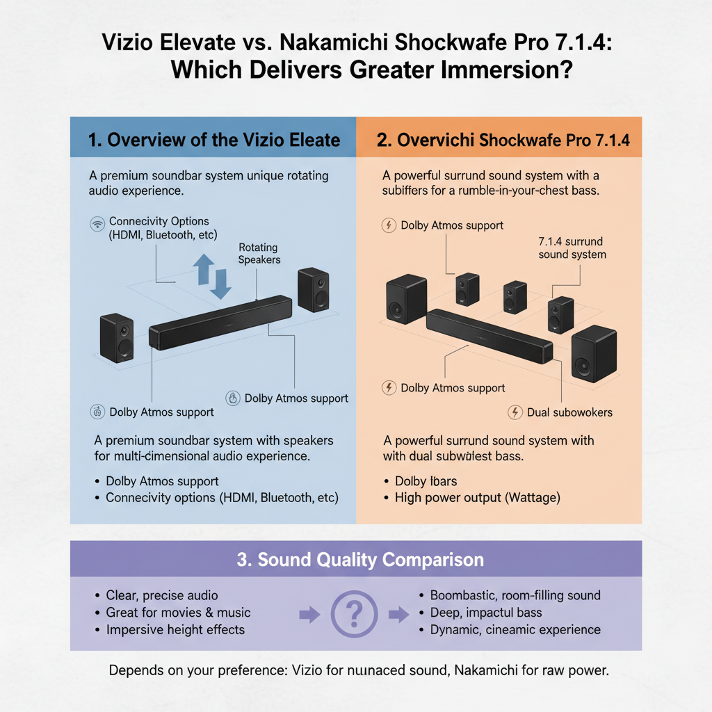 Infographic: Comparing Vizio Elevate vs. Nakamichi Shockwafe Pro 7.1.4: Which Offers Greater Immersion?
