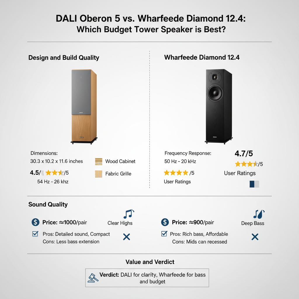 Infographic: DALI Oberon 5 vs. Wharfedale Diamond 12.4: Which Budget Tower Speaker is Best?