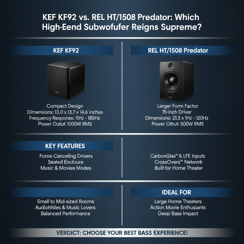 Infographic: KEF KF92 vs. REL HT/1508 Predator: Which High-End Subwoofer Reigns Supreme?
