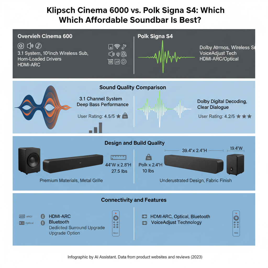 Infographic: Klipsch Cinema 600 vs. Polk Signa S4: Which Affordable Soundbar Is Best?