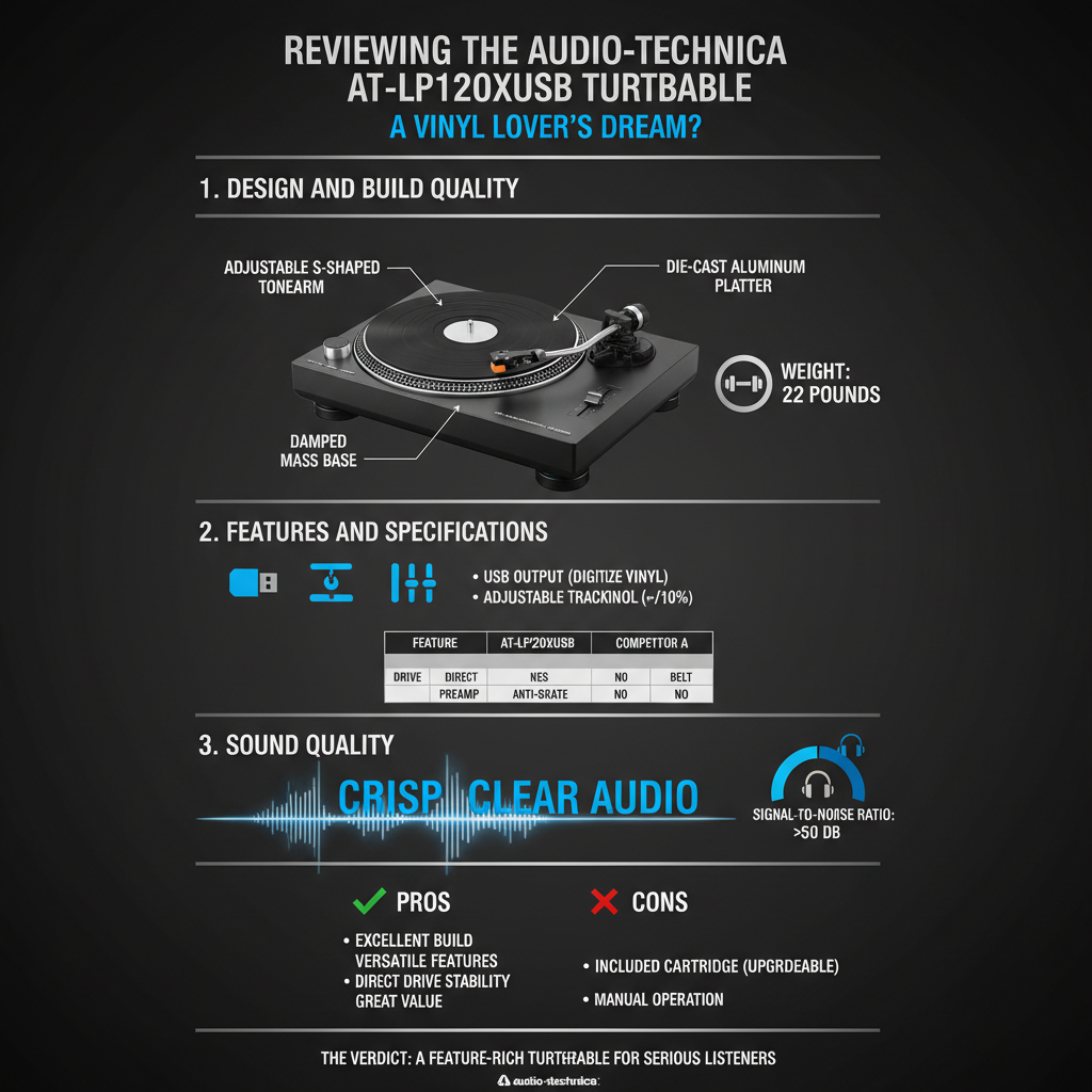 Infographic: Reviewing the Audio-Technica AT-LP120XUSB Turntable: A Vinyl Lover’s Dream?