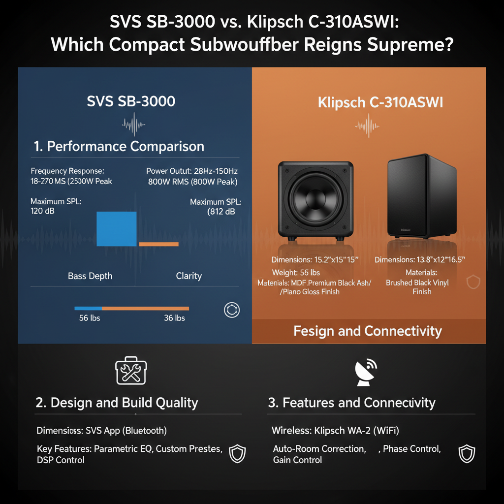Infographic: SVS SB-3000 vs. Klipsch C-310ASWi: Which Compact Subwoofer Reigns Supreme?