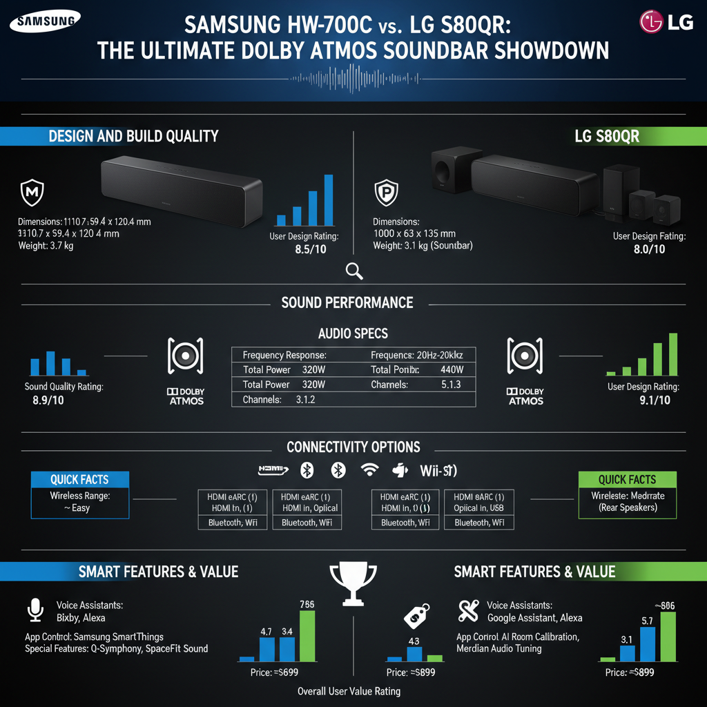 Infographic: Samsung HW-Q700C vs. LG S80QR: Which Dolby Atmos Soundbar Is Superior?