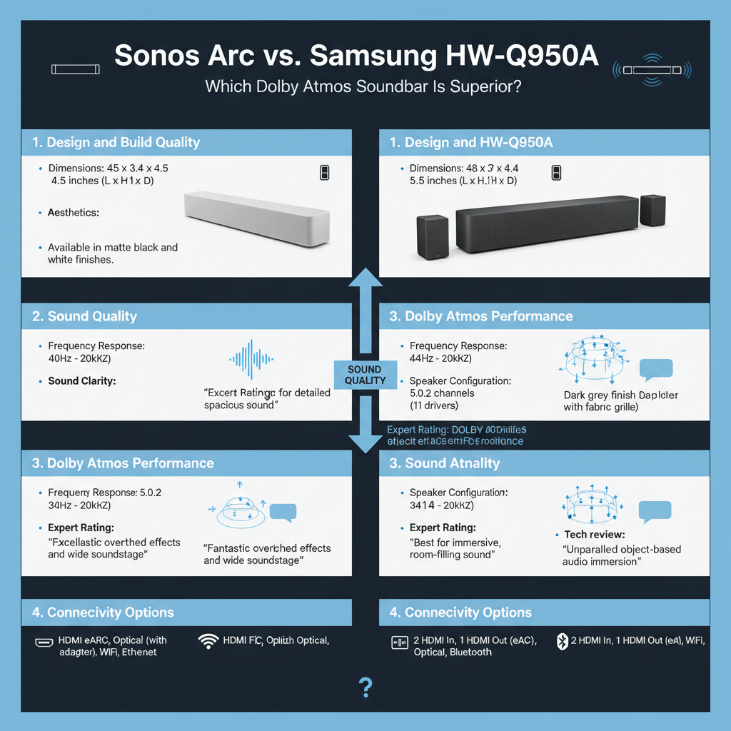 Infographic: Sonos Arc vs. Samsung HW-Q950A: Which Dolby Atmos Soundbar Is Superior?