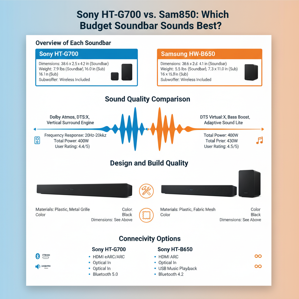 Infographic: Sony HT-G700 vs. Samsung HW-B650: Which Budget Soundbar Sounds Best?