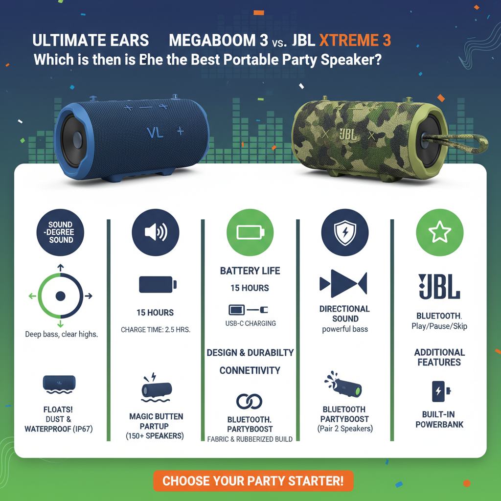 Infographic: Ultimate Ears MEGABOOM 3 vs. JBL Xtreme 3: Which is the Best Portable Party Speaker?