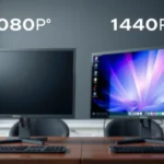 Comparison of 1080p and 1440p resolutions on a 32-inch display, highlighting sharpness differences.