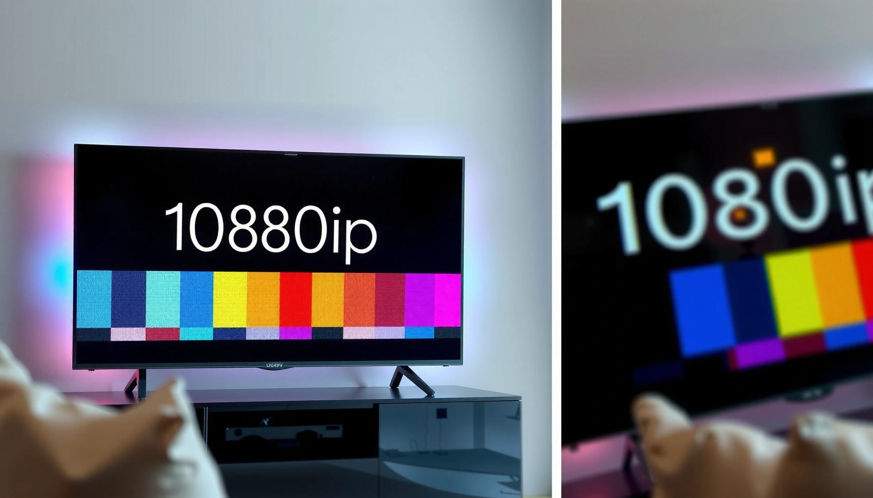 Comparison of 1080p and 720p resolutions on Smart TVs, highlighting visual differences.