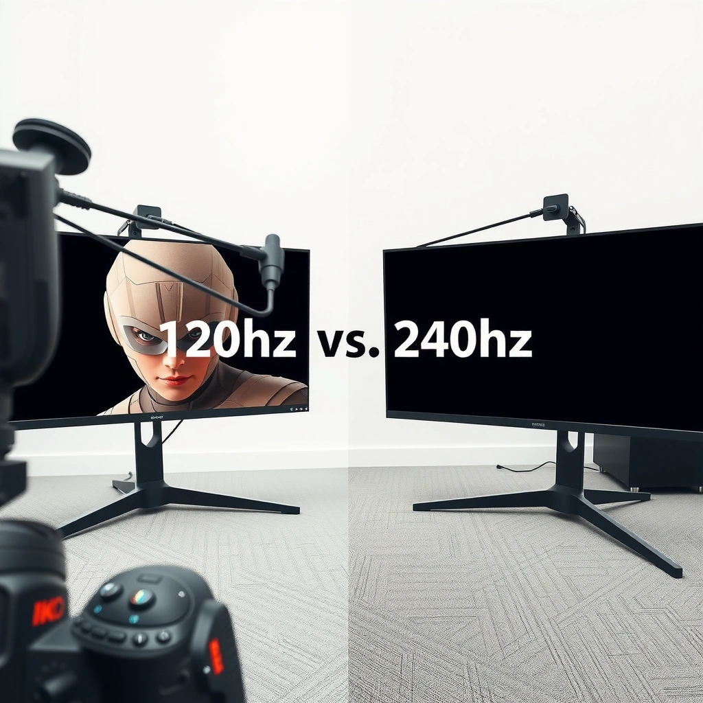 Comparison of motion clarity between 120Hz and 240Hz refresh rates in gaming.