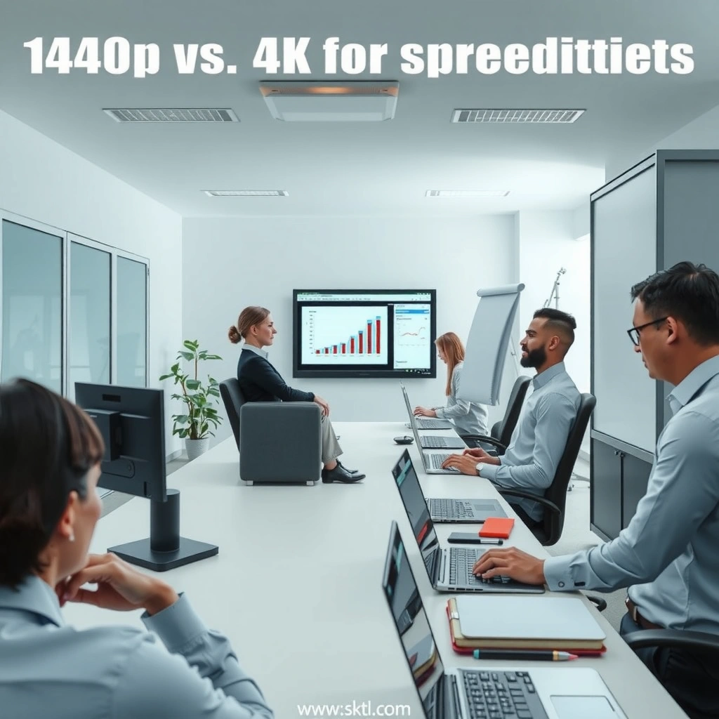 Comparison of 1440p and 4K resolutions for spreadsheets, highlighting pixel density and workspace.