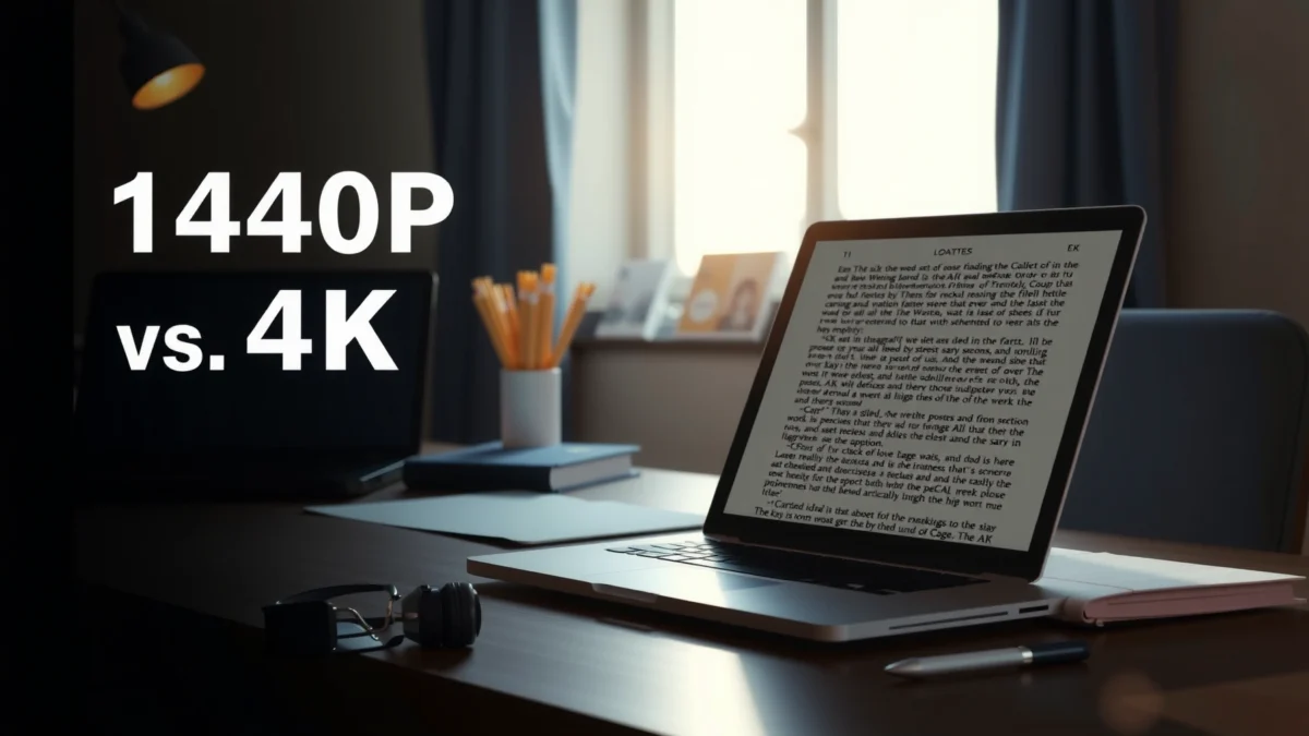 Comparison of 1440p and 4K resolutions for reading clarity and sharpness.