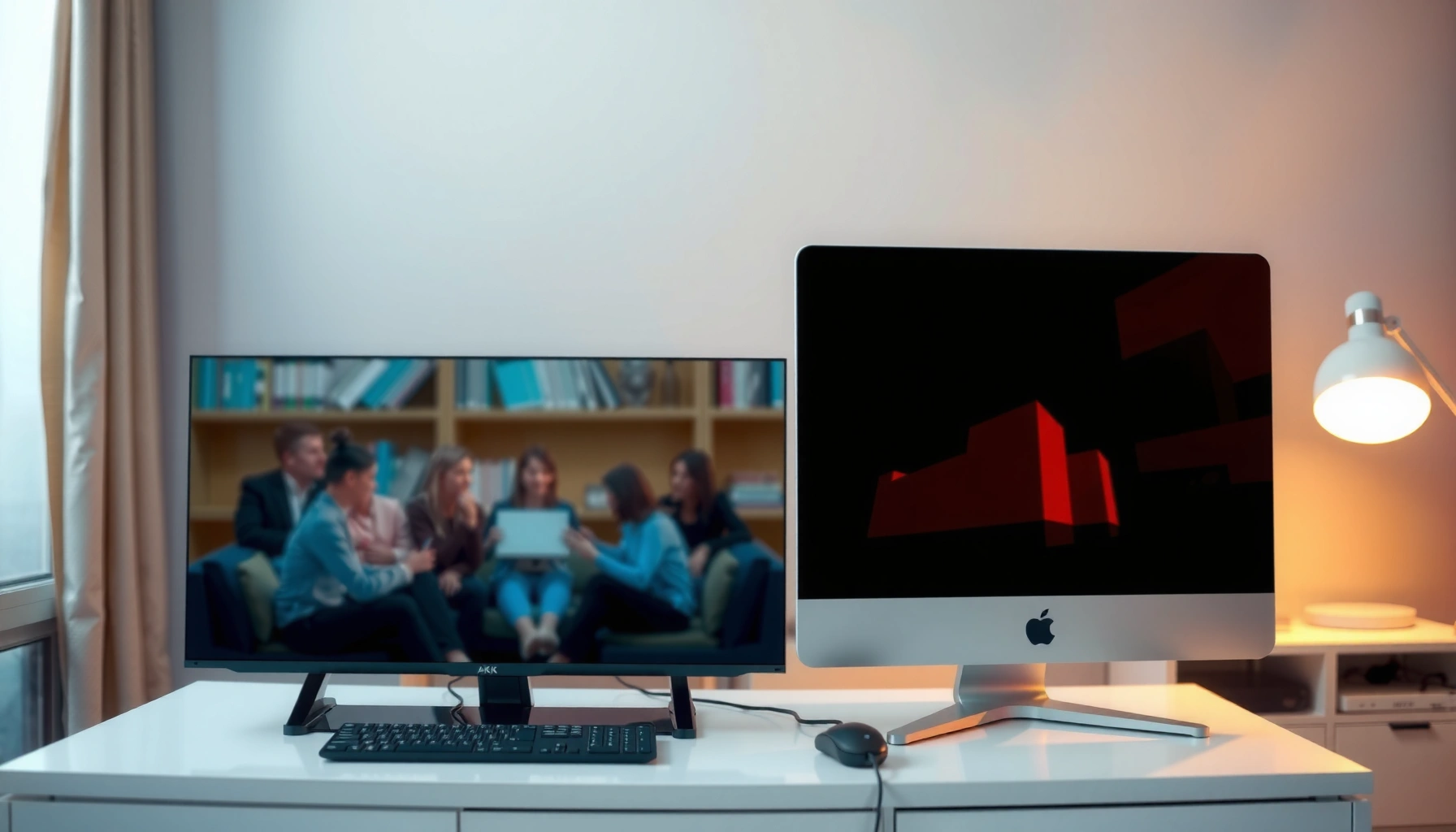 Comparison of a 4K TV and a 1080p monitor highlighting differences in resolution and quality.