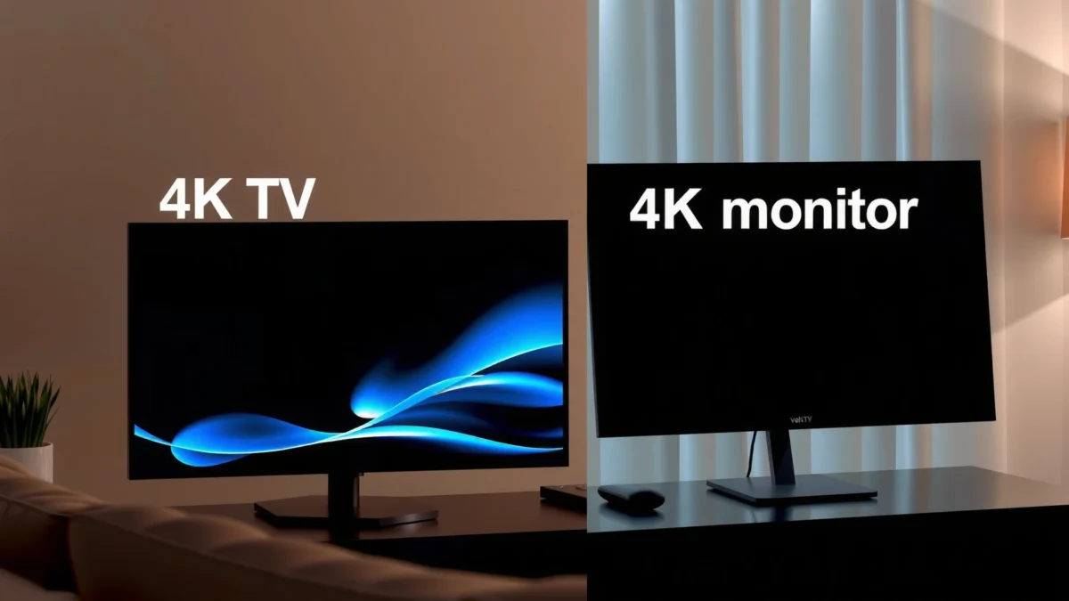 Side-by-side comparison of a 4K TV and a 4K monitor for choosing the best display.