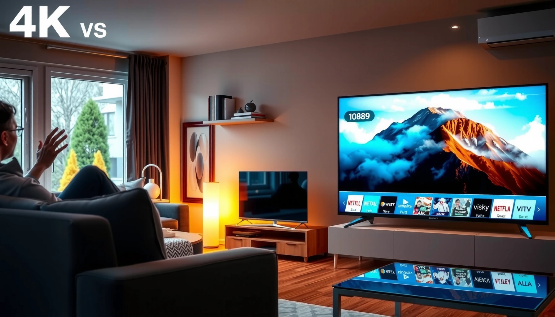 A side-by-side comparison of 4K and 1080p Smart TVs highlighting resolution differences.