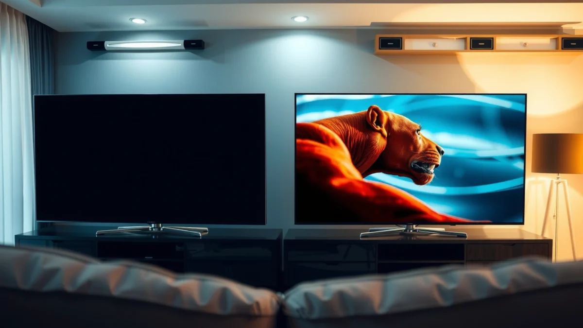 Comparison of 4K and 8K resolutions on a 43-inch display, showcasing visual differences.