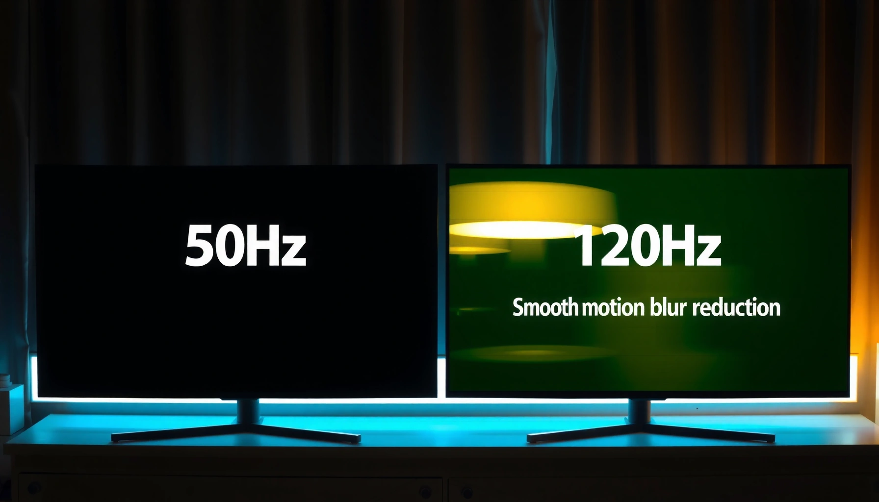 Comparison of 50Hz and 120Hz TVs highlighting refresh rate differences.