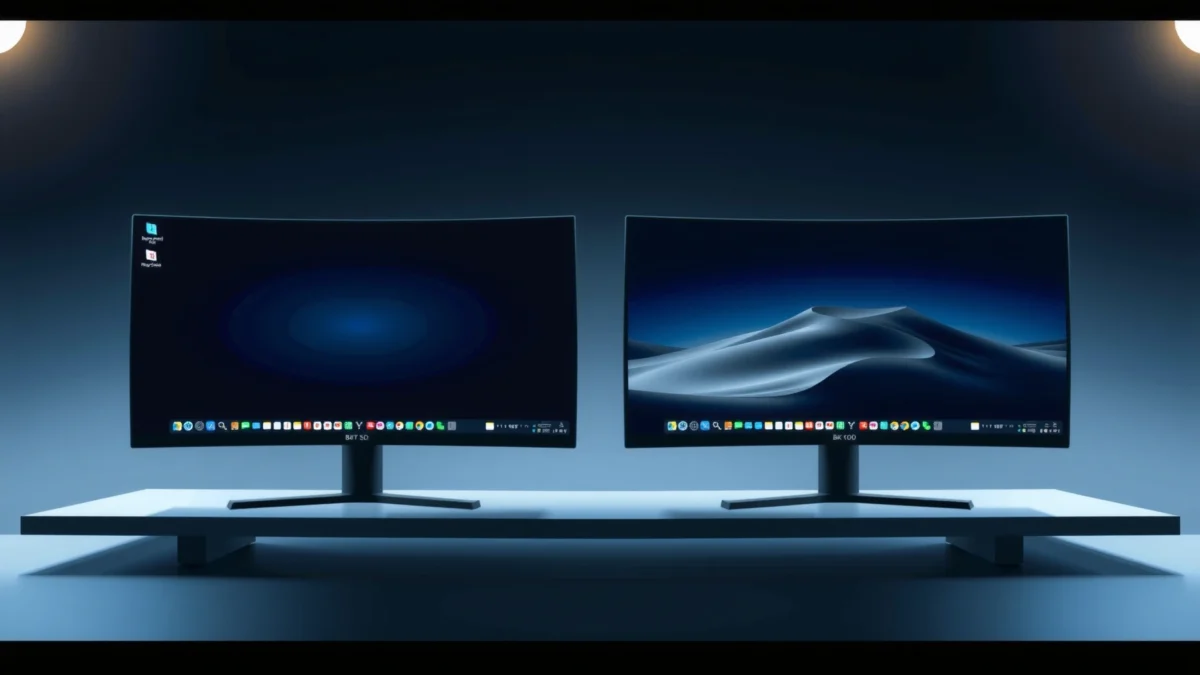 A side-by-side comparison of 5K and 8K monitors showcasing resolution differences.