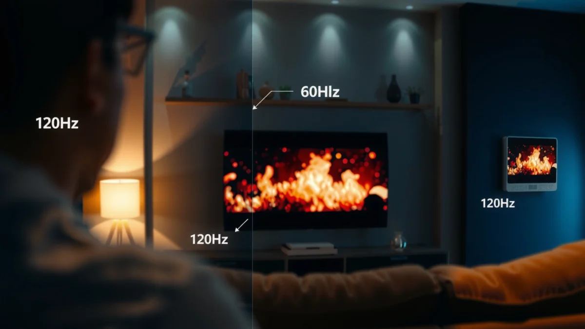 Comparison of 60Hz and 120Hz refresh rates for movies showcasing visual differences.