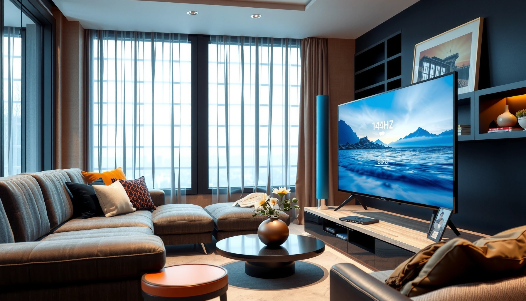 Comparison of 60Hz and 144Hz TVs showcasing refresh rates and display quality differences.