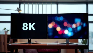 Comparison of an 8K TV and an 8K monitor highlighting key features and differences.
