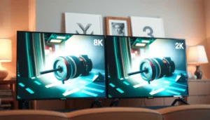 A visual comparison of 8K and 2K TVs highlighting resolution differences and features.