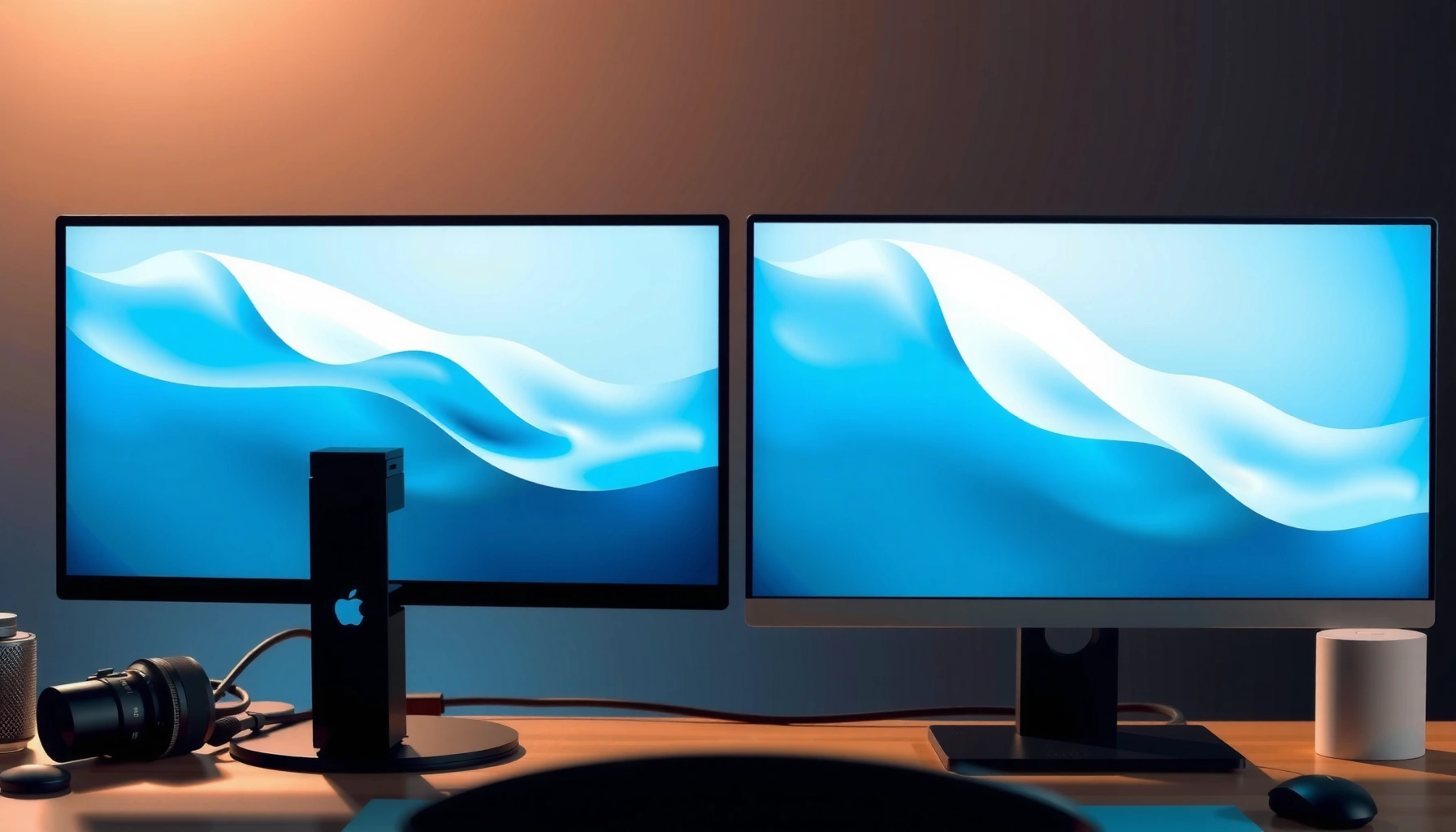 Comparative image of Apple and Samsung monitors for buyers considering their options.