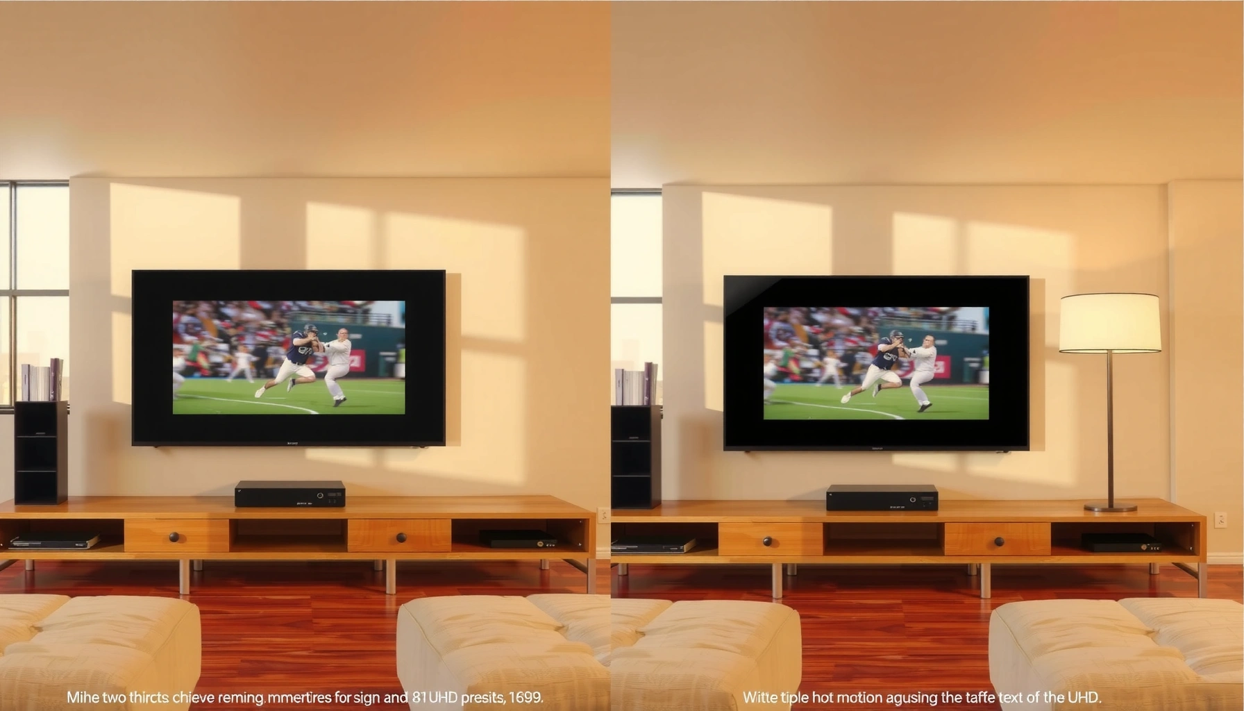 Comparison of budget TV picture quality versus premium TV picture quality in a side-by-side view.