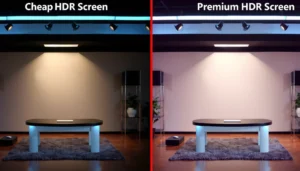 Visual comparison of cheap HDR and premium HDR displays highlighting differences in quality and performance
