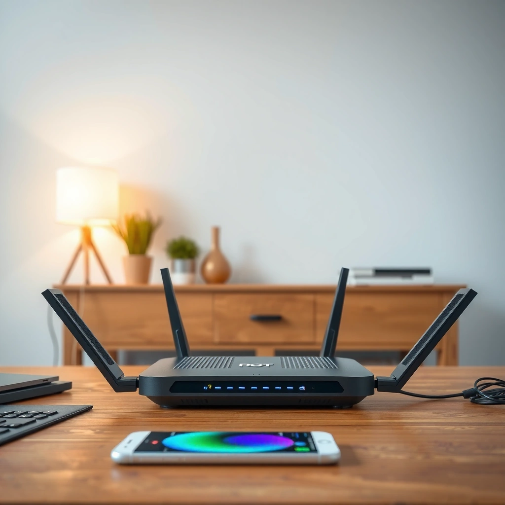A person checking router compatibility with a smartphone for setup.