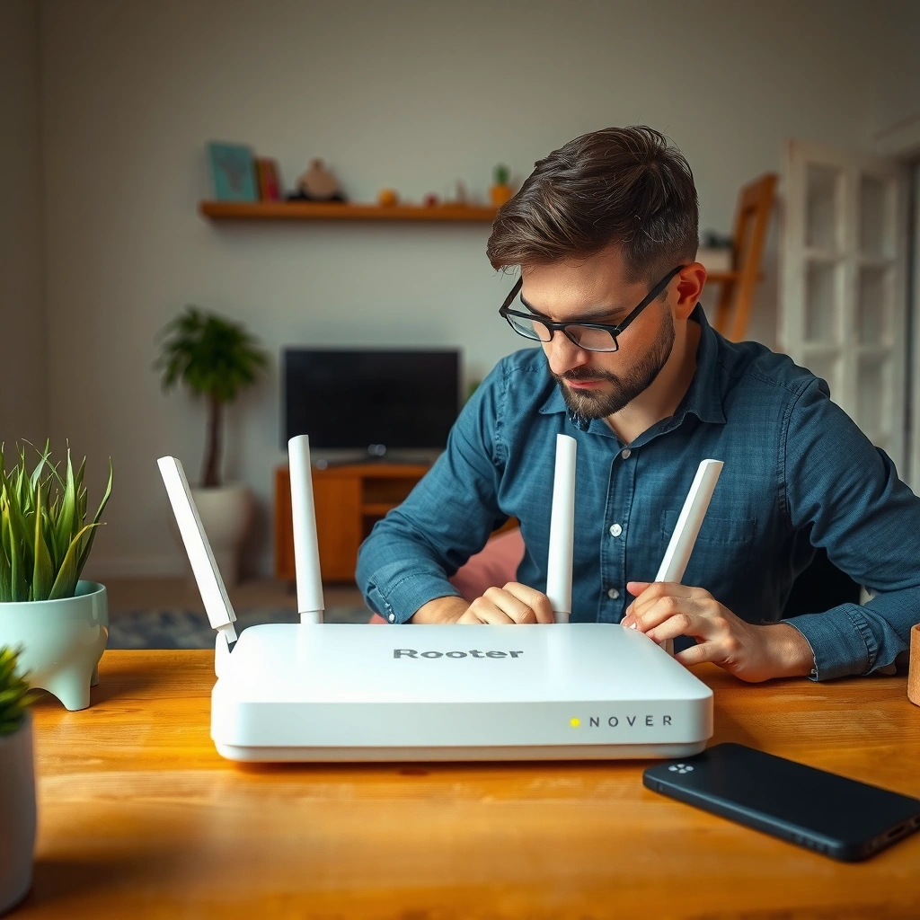 A technician checking router connections and power after moving house for troubleshooting.