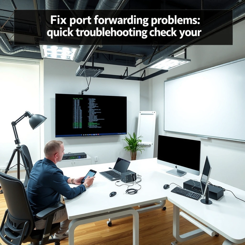 Illustration of checking port forwarding rules for troubleshooting network issues.