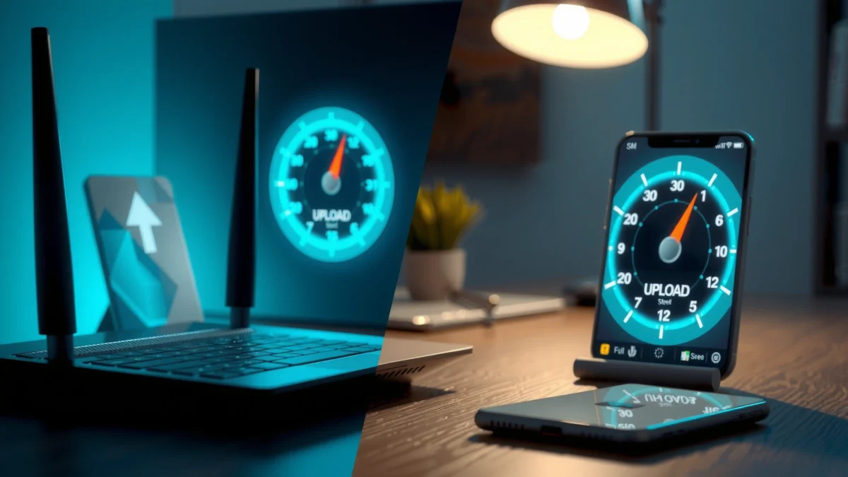 Comparison of download speed and upload speed for internet performance analysis