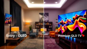 Comparison of entry-level OLED and premium QLED TVs for buyers considering their options.