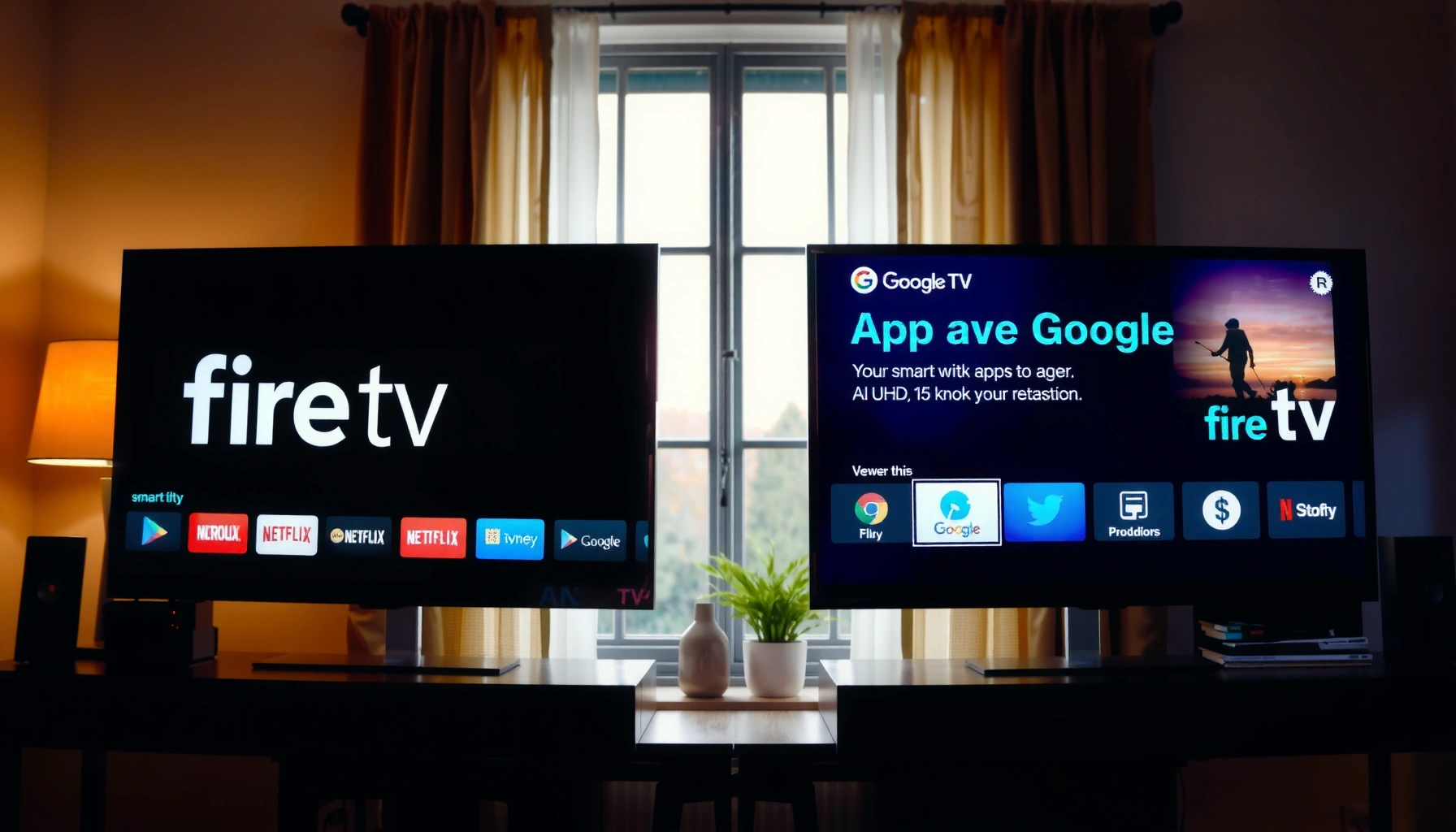 Comparison of app selection on Fire TV and Google TV, highlighting their features and offerings.