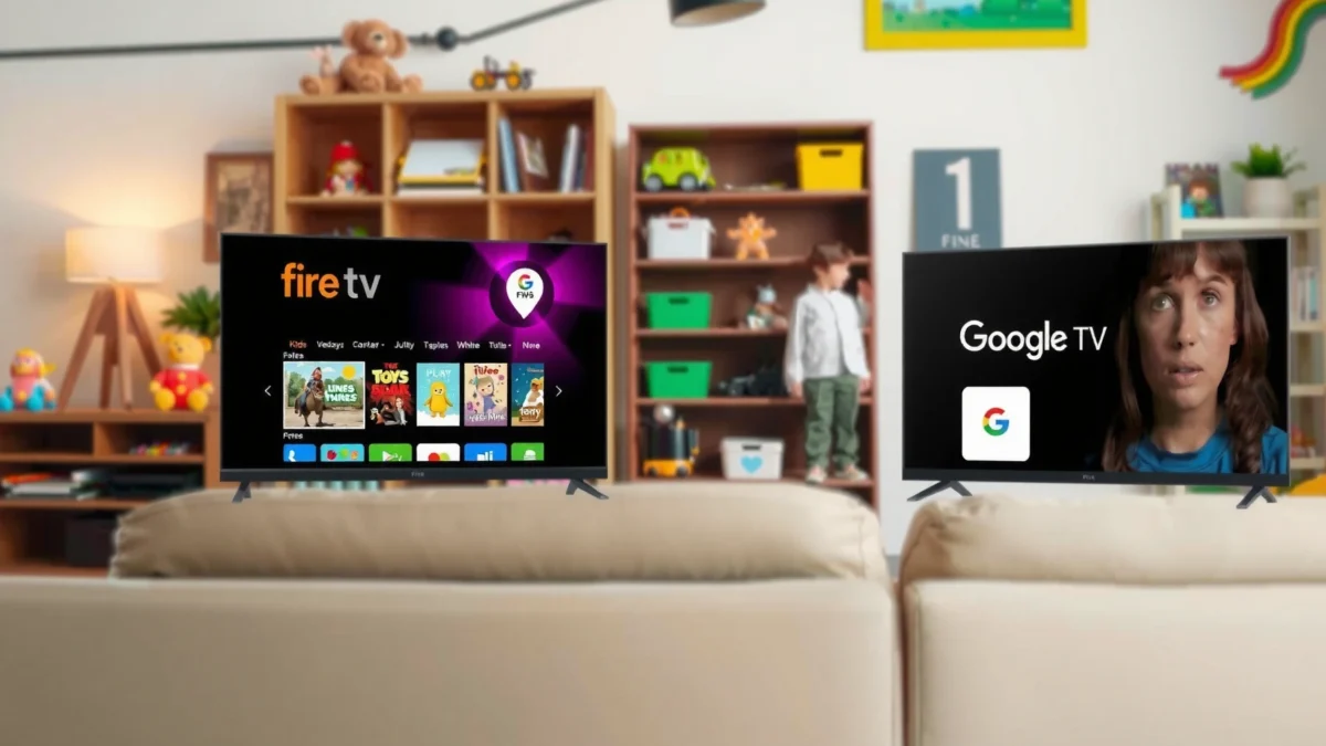 Comparison of Fire TV and Google TV for kids' entertainment options and features.