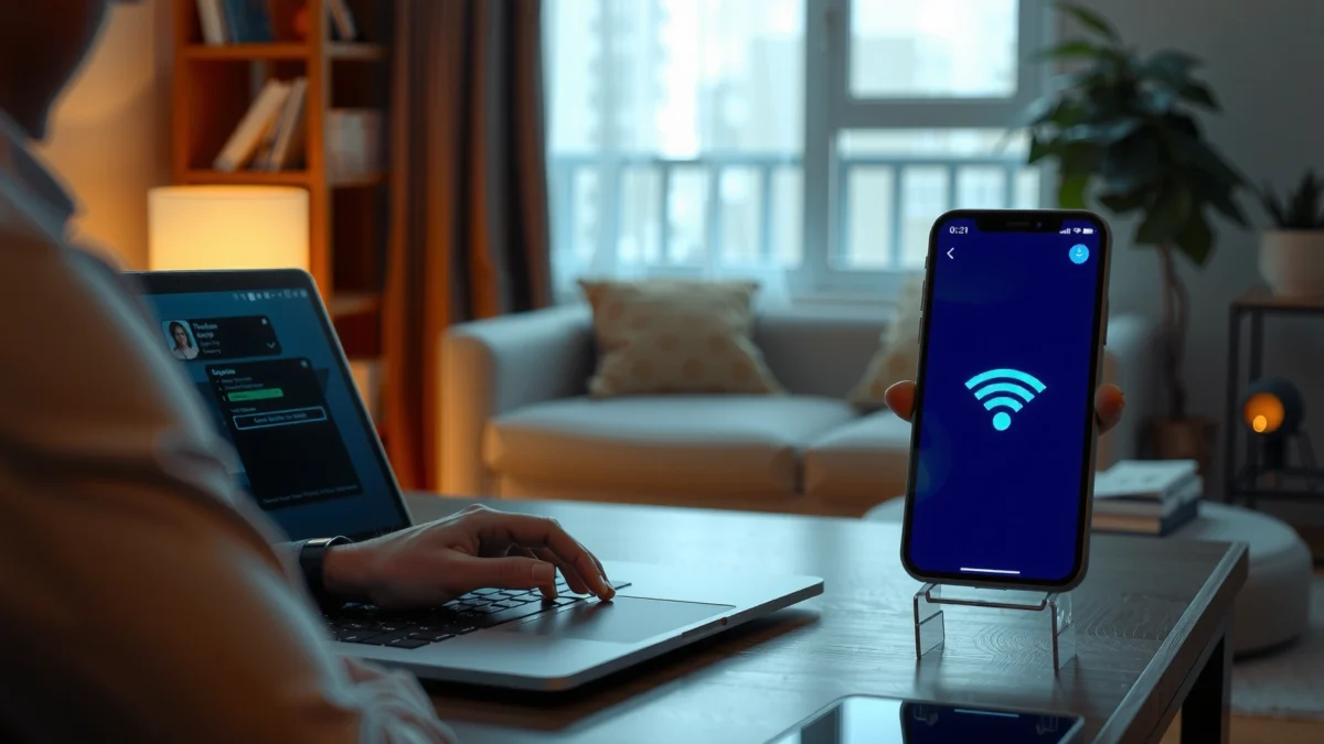 A person troubleshooting Wi-Fi connection issues on a laptop, representing steps to fix intermittent Wi-Fi.