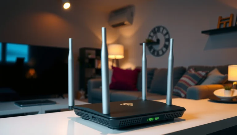 A person troubleshooting weak Wi-Fi signal with a laptop and router.