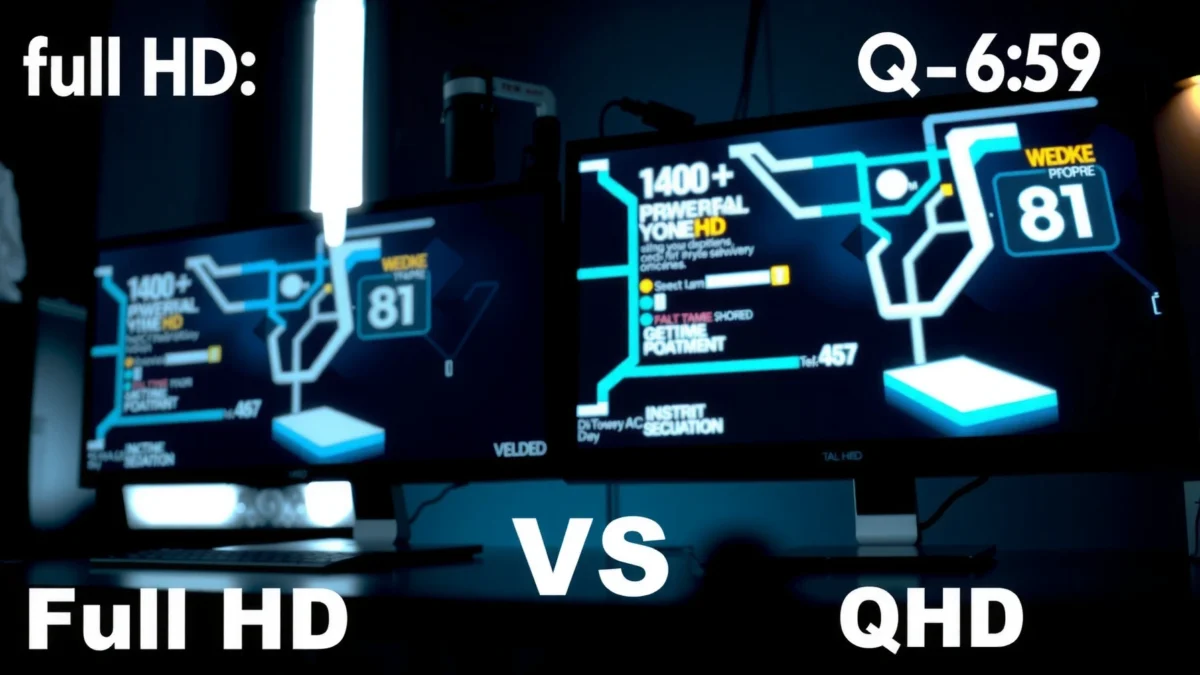 Visual comparison of Full HD and QHD resolutions highlighting key differences.