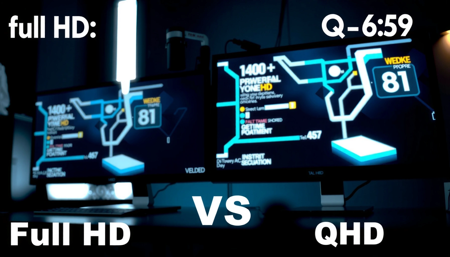 Visual comparison of Full HD and QHD resolutions highlighting key differences.