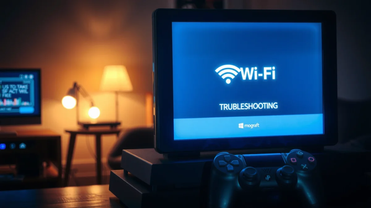 A game console displaying a Wi-Fi connection error message, highlighting troubleshooting fixes.
