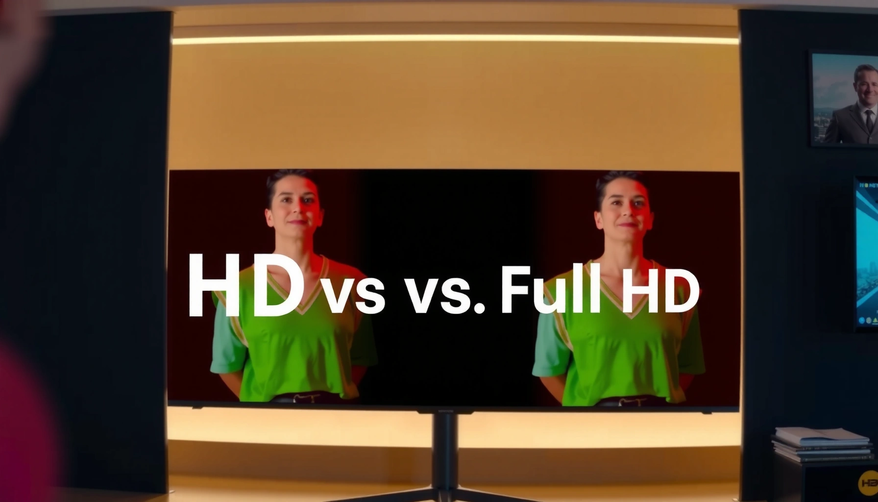 Visual comparison of HD and Full HD resolutions, highlighting differences in image quality and clarity.