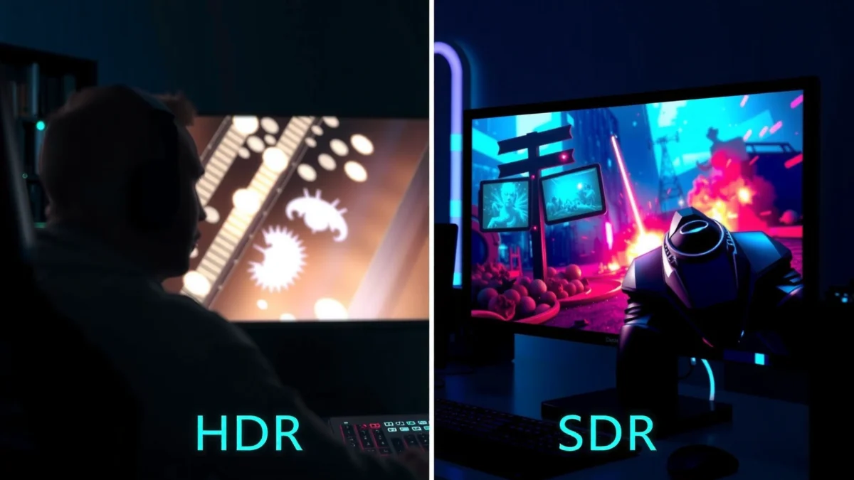 Visual comparison of HDR and SDR gaming graphics highlighting key differences.
