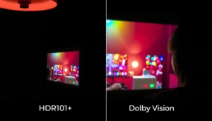 Visual comparison of HDR10+ and Dolby Vision for movies, highlighting differences in picture quality.