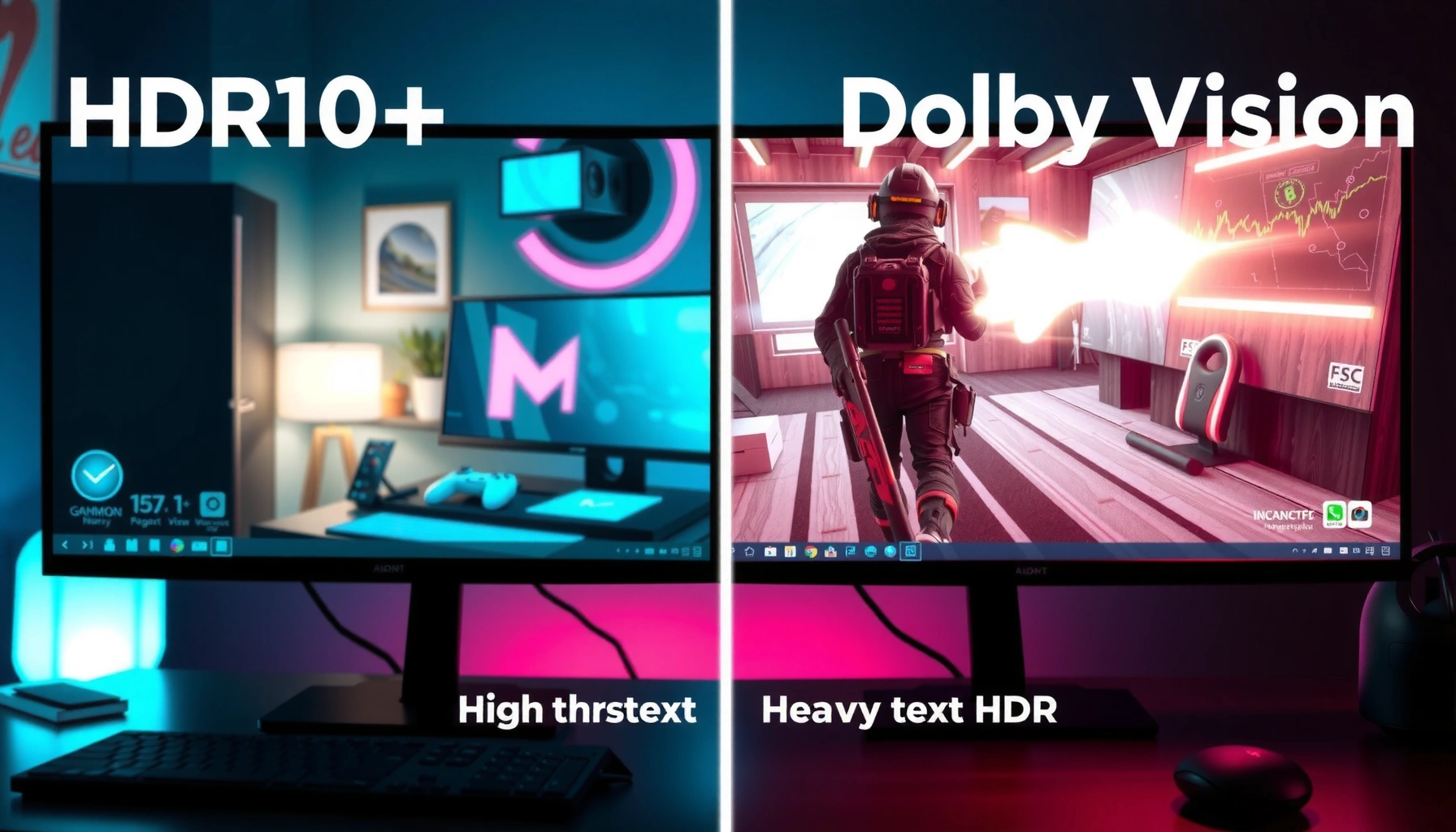 Comparison of HDR10+ Gaming and Dolby Vision Gaming showcasing HDR performance.