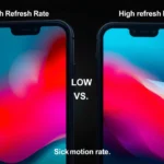 Illustration comparing high refresh rate and low refresh rate displays in gaming and video.