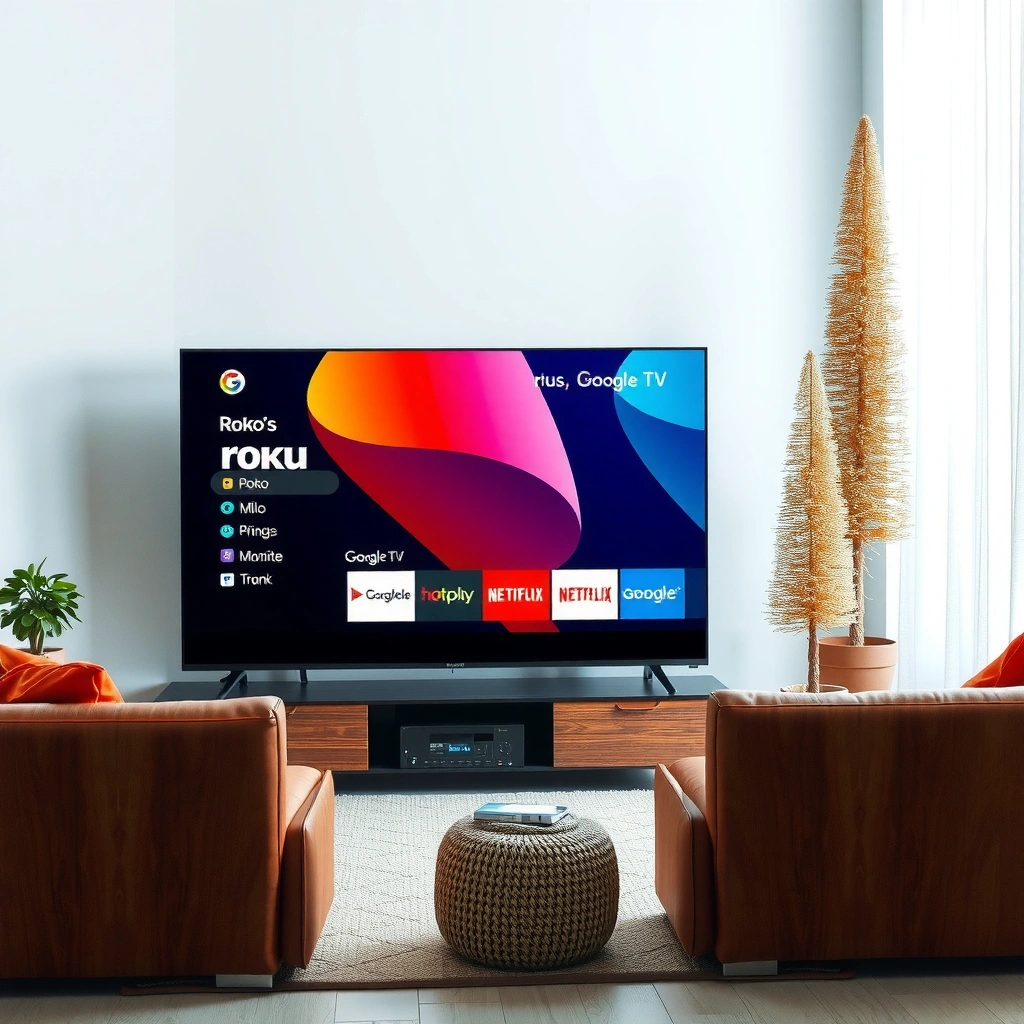 Comparison of home screen layouts for Roku and Google TV customization options.