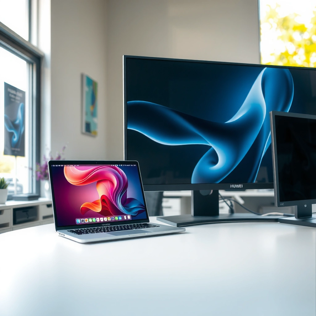 Comparison of Huawei and Dell monitors showcasing picture quality and display performance.